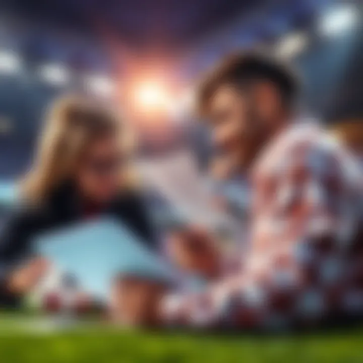 People analyzing football match statistics for betting tips