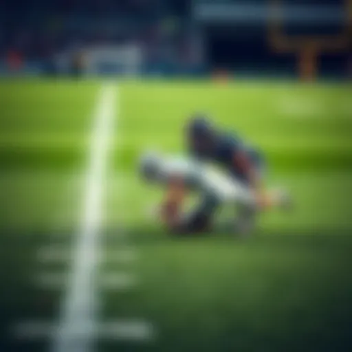 Football Fumble Moment Player fumbling the football at the 1-yard line during a game, showing a tense scene on the field