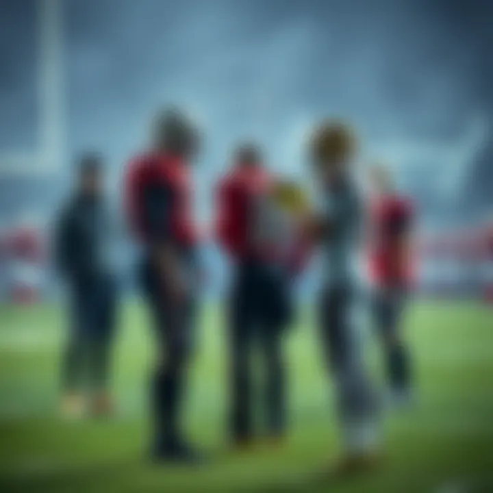 A football player being substituted on the field during a PAT play, with teammates and coaches reacting.