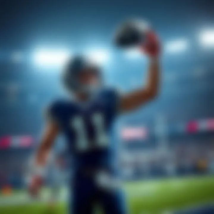 A player in a football uniform celebrating after scoring a touchdown during a game