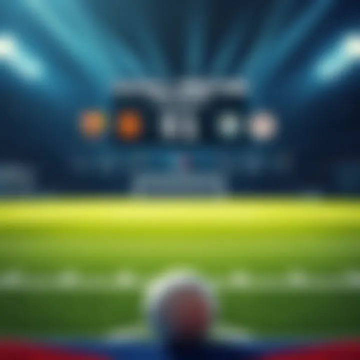 A football pitch with a scoreboard showing predicted game outcomes for Friday matches