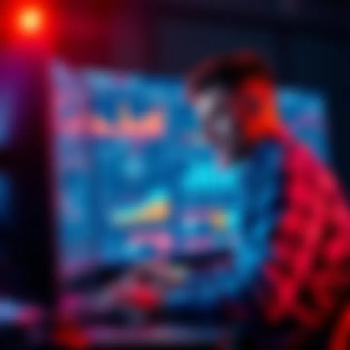 A person analyzing football predictions on a computer, showcasing charts and stats in the background.