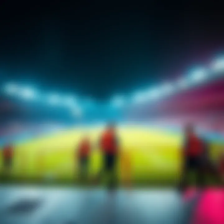 A football stadium with security personnel and safety barriers in place, ensuring a secure environment for fans and players.