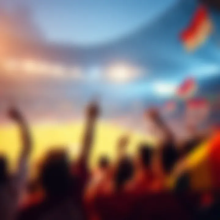 Football match with fans celebrating Excited fans watching a football match, cheering and waving flags, representing the spirit of the upcoming World Cup