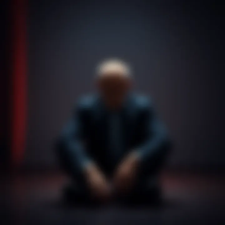 A middle-aged man sitting alone in a dimly lit room, looking dejected, symbolizing loss and struggle from gambling addiction