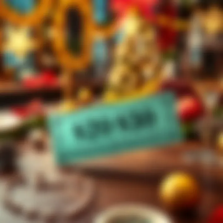 Two $30 fortune tickets placed on a table with festive decorations for New Year's Eve.