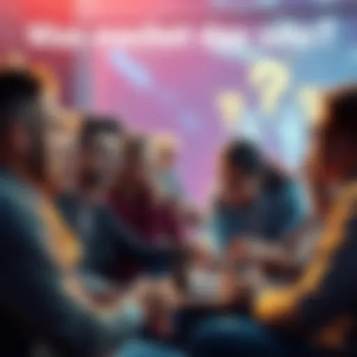 A group of people engaging in a lively discussion on a forum about a mystery question, sharing ideas and theories.