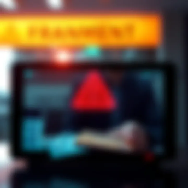 A warning sign about a fraudulent transaction, with a visual representation of money being lost through an online payment system.