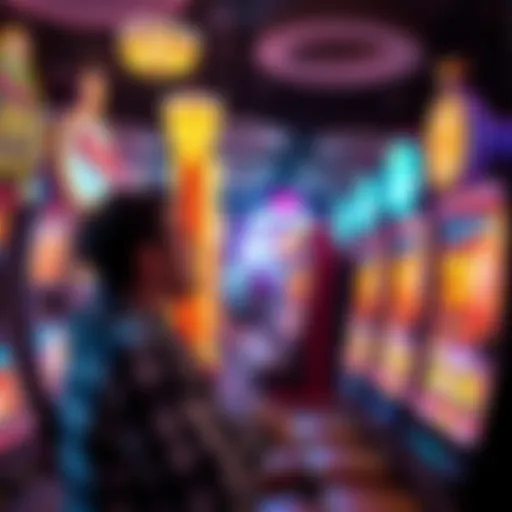 A person enjoying free play slots in a Vegas casino, surrounded by bright lights and slot machines with winning symbols