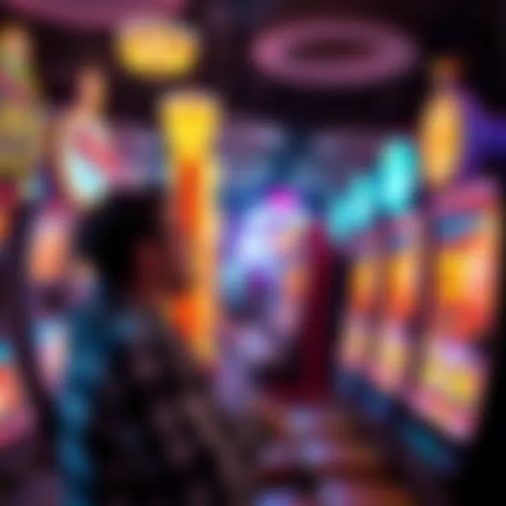 A person enjoying free play slots in a Vegas casino, surrounded by bright lights and slot machines with winning symbols