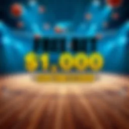A graphic showing a basketball court with a bold text announcing a free $1000 bet for the Final Four games, featuring basketballs and odds symbols in the background.