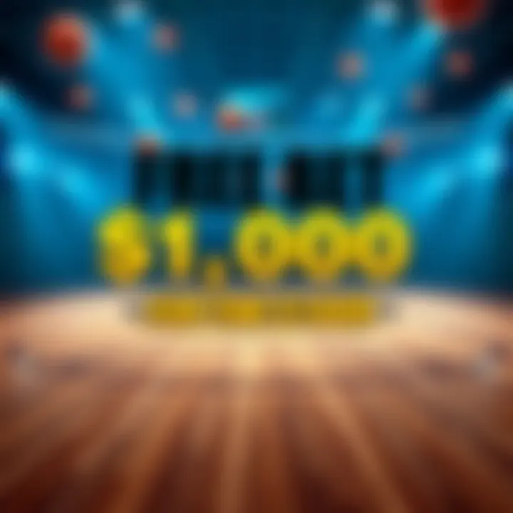 A graphic showing a basketball court with a bold text announcing a free $1000 bet for the Final Four games, featuring basketballs and odds symbols in the background.