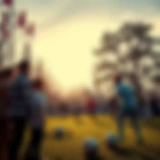 A group of people playing football outdoors at a free event, enjoying the game together.