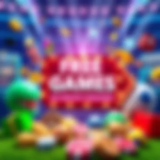 A bright graphic showing various gaming icons and a sign that says 'Free Games No Deposit Required'.