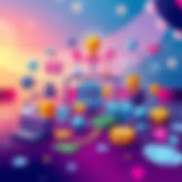 Illustration showing various icons representing gains from free memberships, like money, goods, and opportunities, set against a vibrant background.