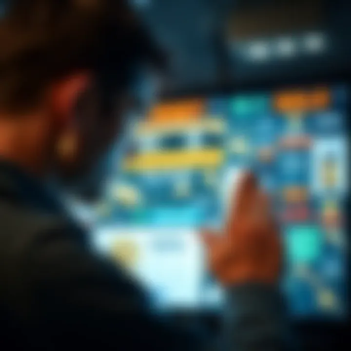 A person looking at a screen filled with money offers and advertisements, showing signs of skepticism.