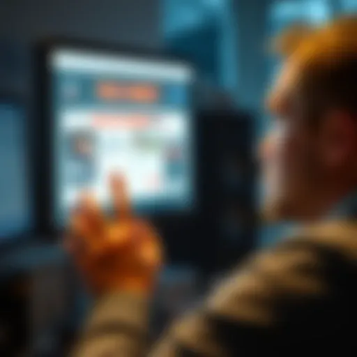 A person looking at a computer screen showing advertisements for free money offers, with confusion on their face.