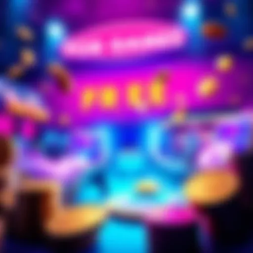 A vibrant graphic showing game rewards and tokens for exciting contests