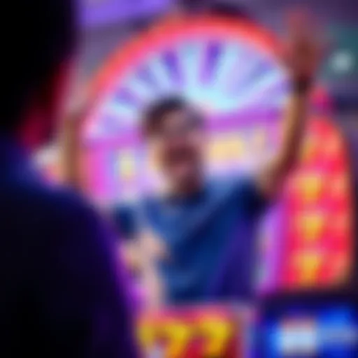 A joyful person celebrating a win on a colorful slot machine with Free Spins graphics.