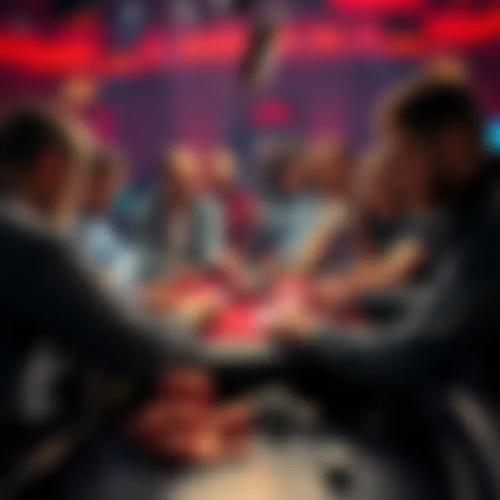 A group of people gathered around a poker table, looking at cards and chips, discussing the missing freeroll tournaments.