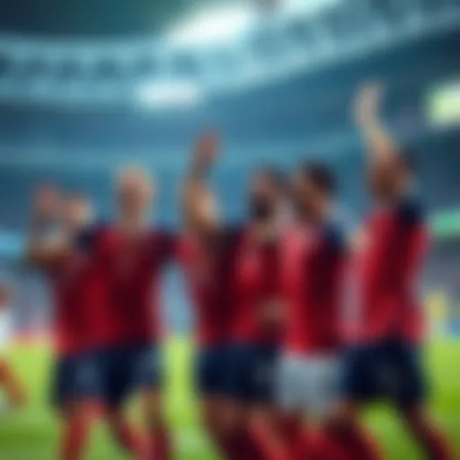 Members of the French national soccer team celebrating a goal during a match