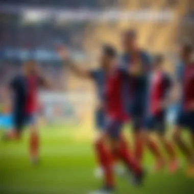 French soccer players celebrating after winning a match in the tournament.
