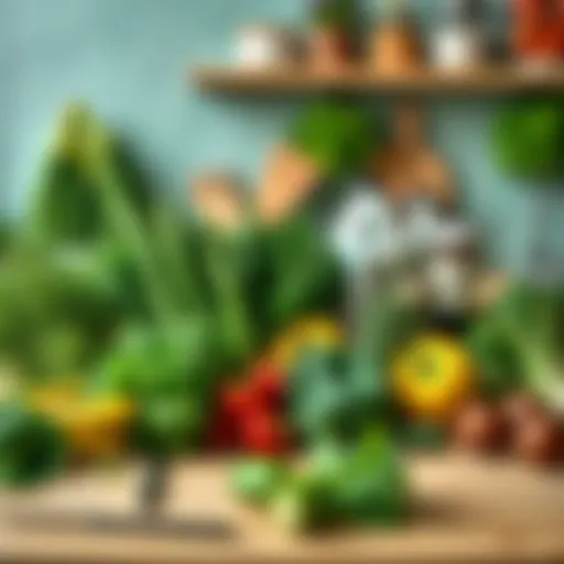 Assorted fresh green vegetables and herbs displayed on a kitchen counter, ready for cooking