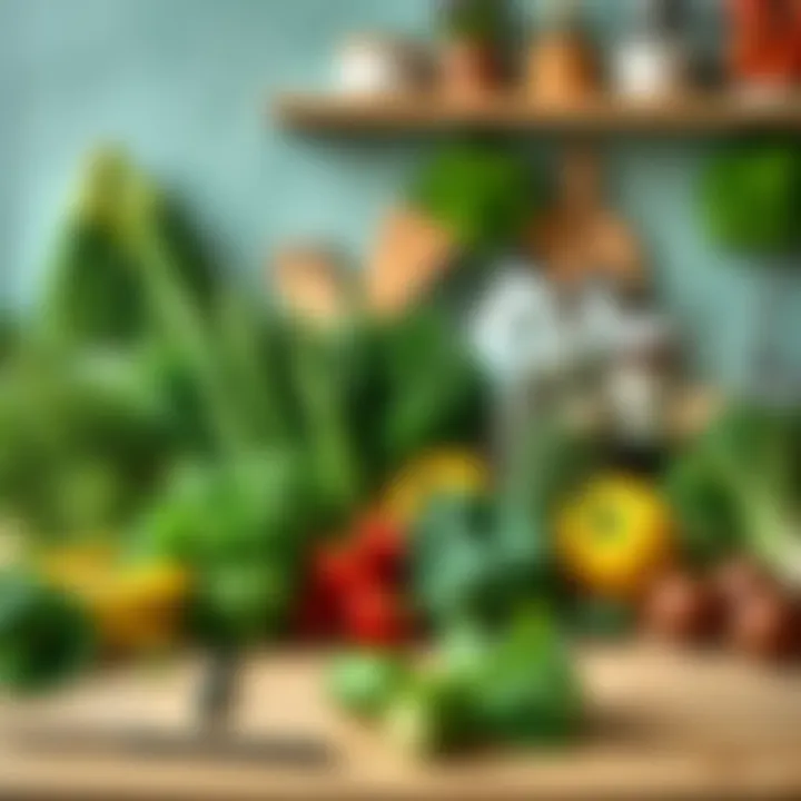 Assorted fresh green vegetables and herbs displayed on a kitchen counter, ready for cooking