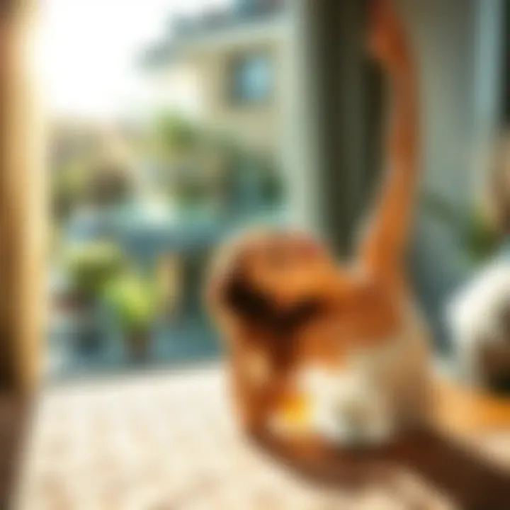 Fresh Morning Routine A woman stretching in the morning sun with a cup of tea by her side, symbolizing a positive start to the day.