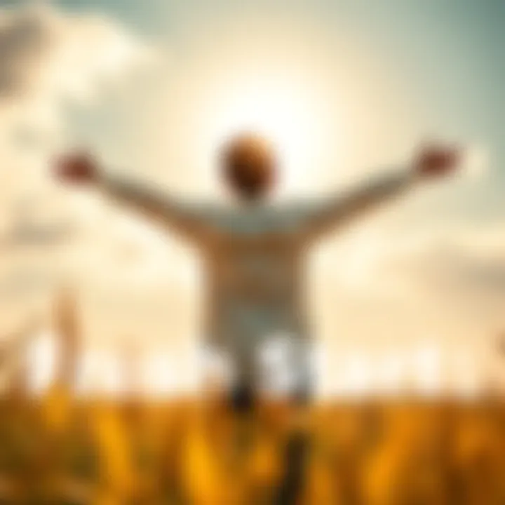 A person standing in a sunny field with open arms, embracing new opportunities and feeling thankful.