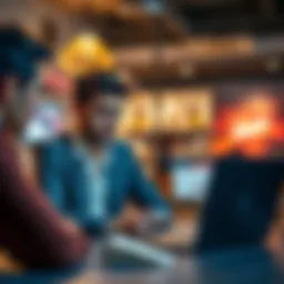 Friend asking about betting account A person sitting at a table with a concerned expression while another person is pointing towards a betting website on a laptop