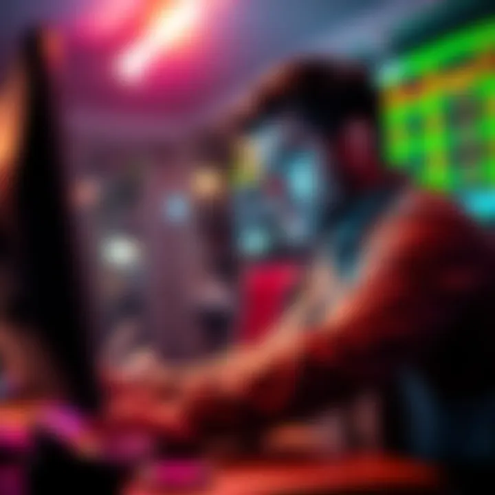 A man sitting in front of a computer, intently placing a sports bet, looking stressed.
