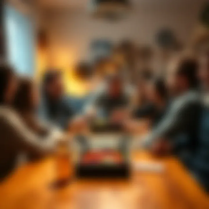 A group of friends gathered around a table playing board games, laughing and enjoying each other's company.