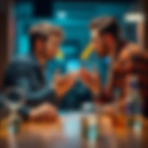 Two friends having a heated discussion about a sports bet at a table