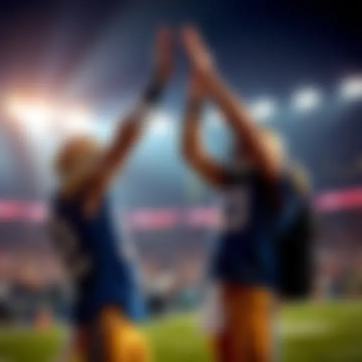 Two friends high-fiving after winning a bet on the longest touchdown by Antonio Gibson