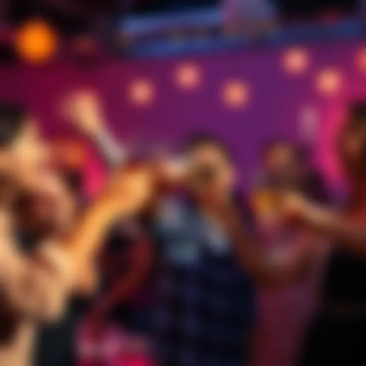 A group of friends raising their glasses for a toast, enjoying a joyful moment together at a lively party.
