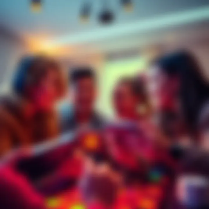 Group of friends enjoying online casino games together on their devices with chat features.