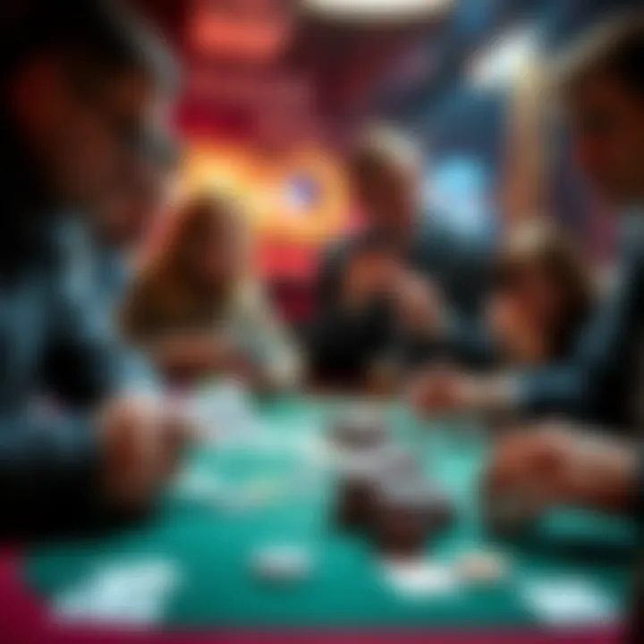 Group of friends playing poker with cards and chips