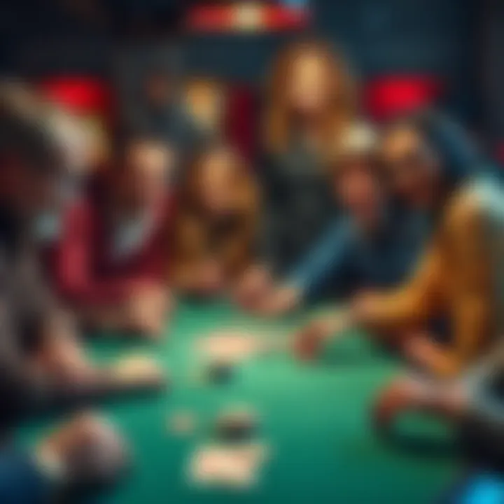 A group of friends gathered around a poker table, smiling and enjoying the game, with cards and chips visible