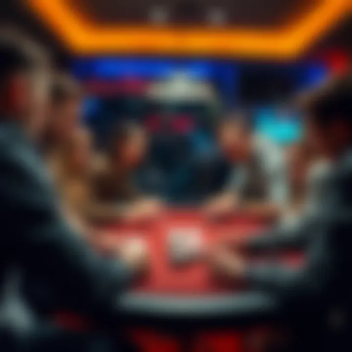 Group of friends gathered around a table, engaging in a Stand-Up Poker game with cards and chips, focused on their strategies and decisions.