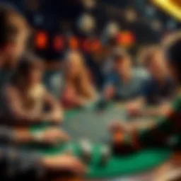 A group of friends gathered around a table, laughing and playing betting games like miniature horse racing and marble racing during a poker evening.