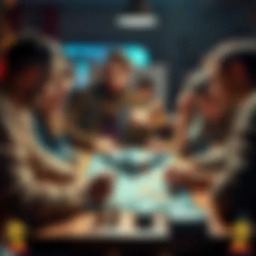 A group of friends gathered around a table playing a board game, discussing strategies and enjoying their time together