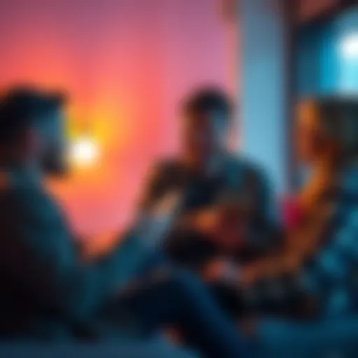 Friends discussing finances A group of friends talking about money matters, emphasizing trust and financial strategies in their relationships.
