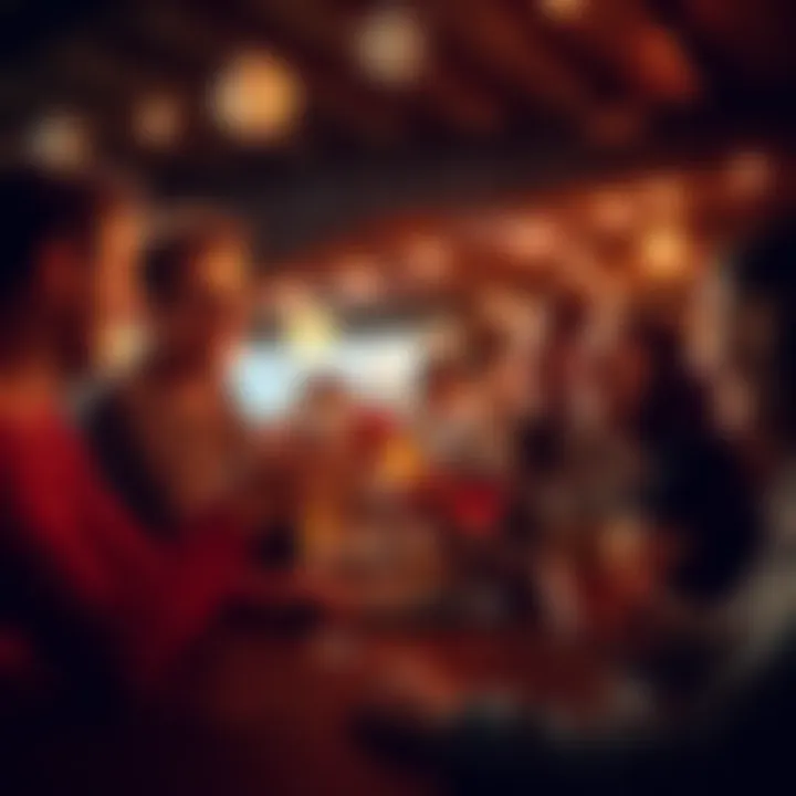 A diverse group of friends enjoying a lively evening together, sharing laughter and drinks at a festive gathering.