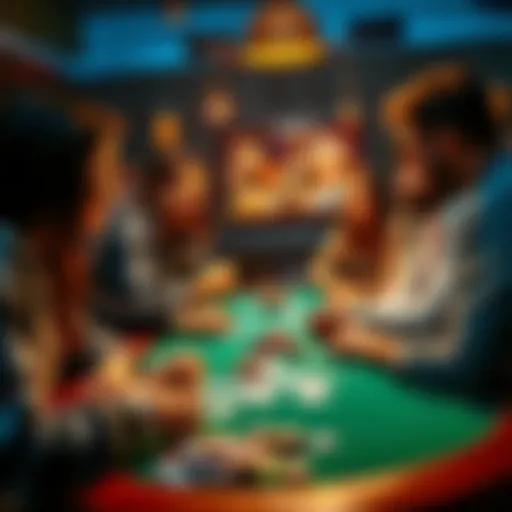 A group of friends gathered around a table, enjoying a lively poker game with cards and chips spread out
