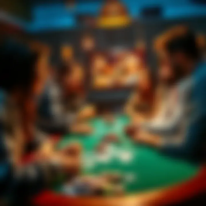 A group of friends gathered around a table, enjoying a lively poker game with cards and chips spread out