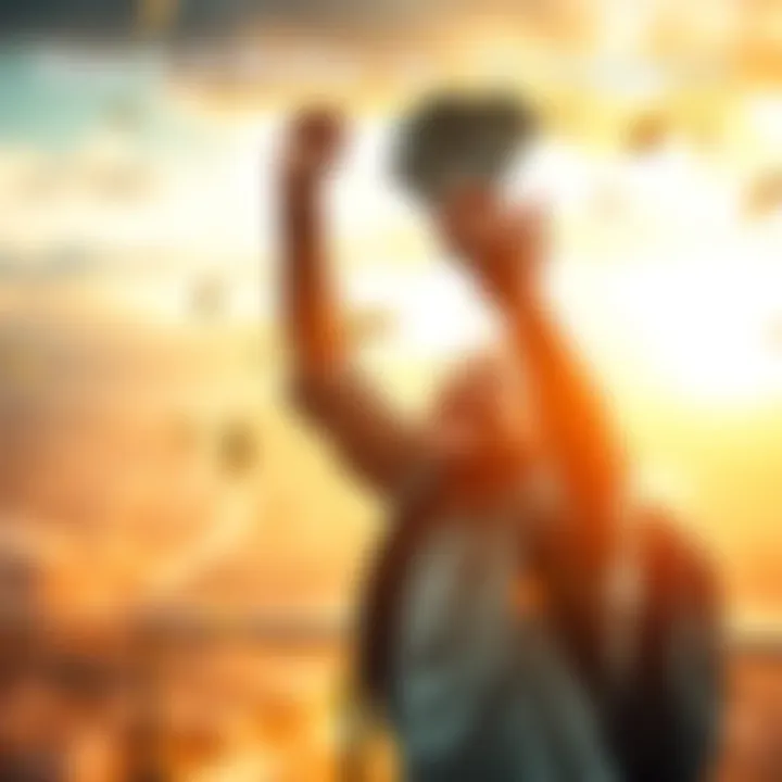 A person celebrating financial freedom with money in hand after quitting their job