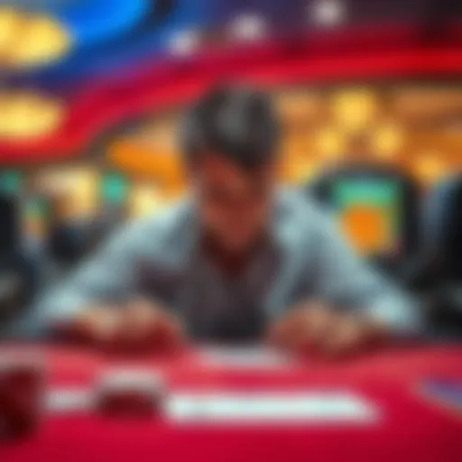 A person looking disappointed at a casino table with empty hands, reflecting on losing money after a short gambling session.