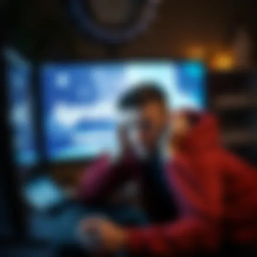 A frustrated player staring at a computer screen showing Ignition Casino, with a worried expression, highlighting concerns over account issues and support.