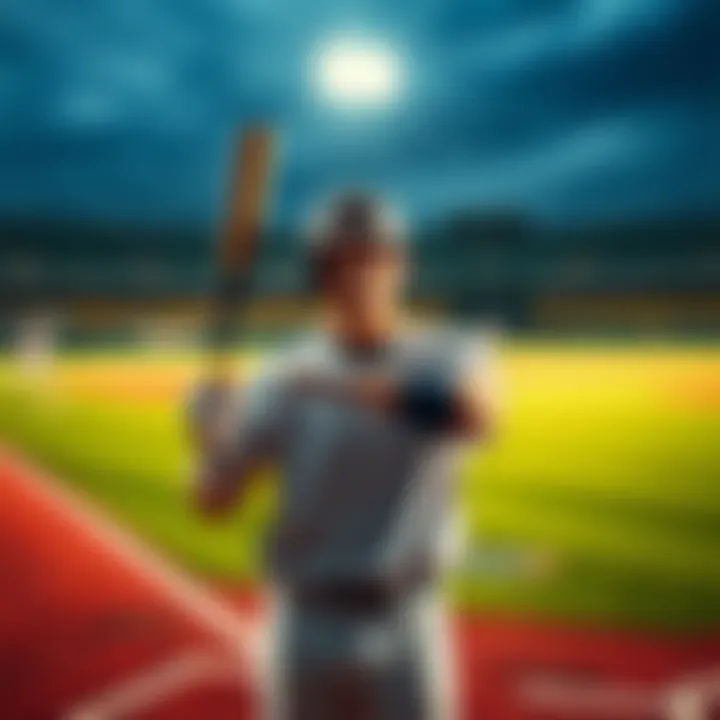A baseball player looks frustrated while standing on the field, holding a bat, with a baseball diamond in the background